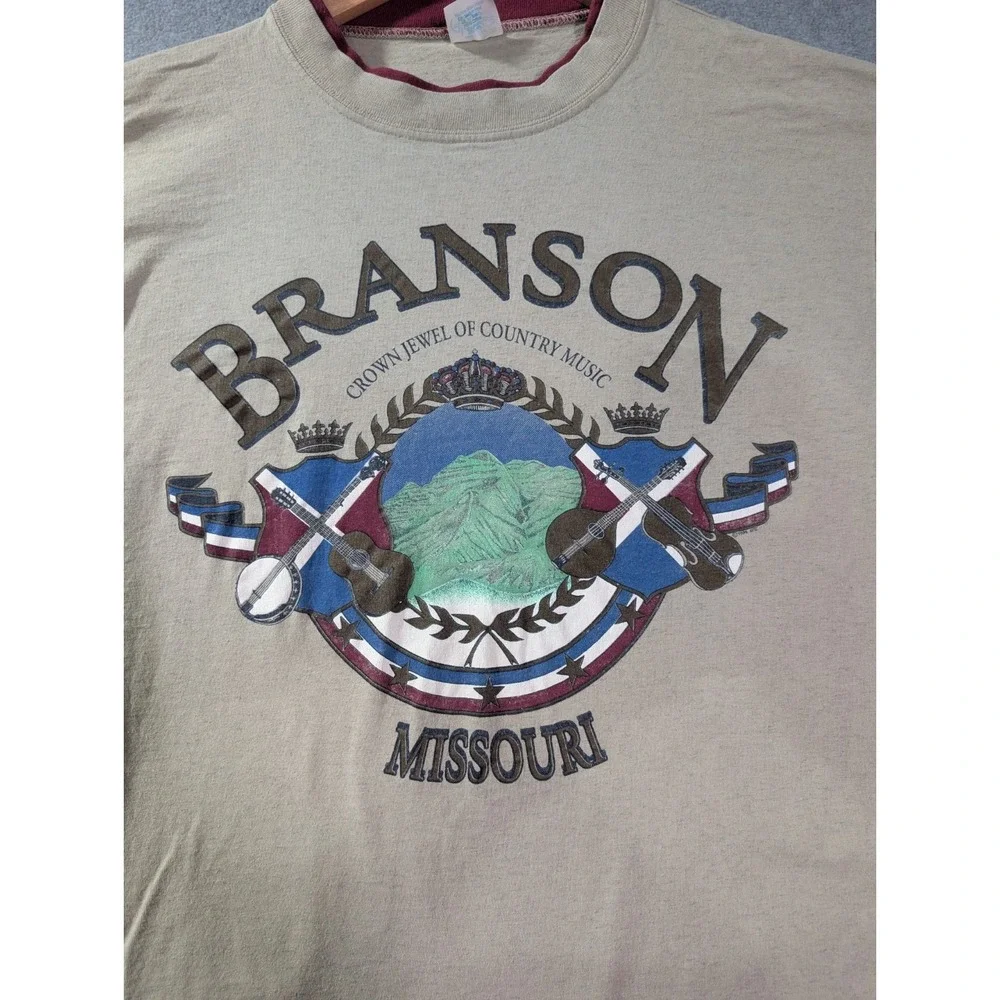 VTG Alore Branson Missouri Ringer T Shirt Large USA‎ Single Stitch Tee 80s 90s